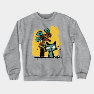 Graffiti Cat and Flowers Crewneck Sweatshirt